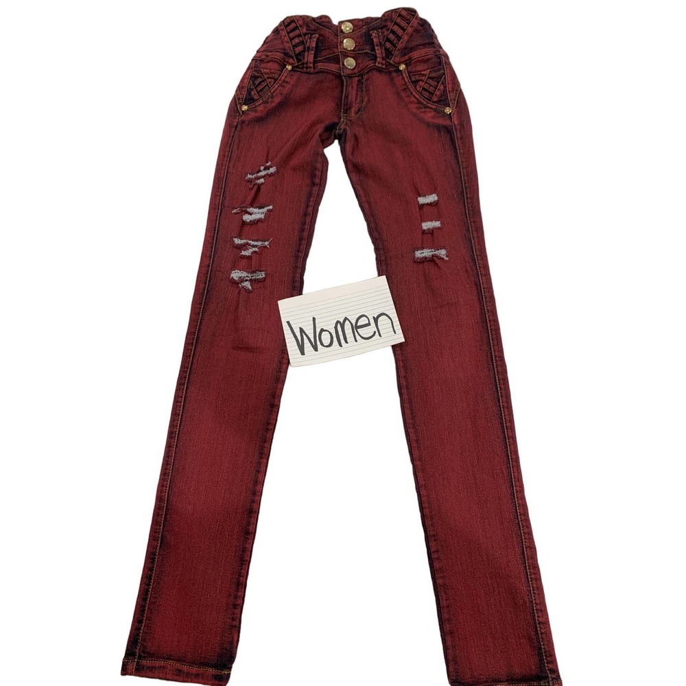 Womens Magic Skinny Distressed Stretch Maroon Pants Size 8